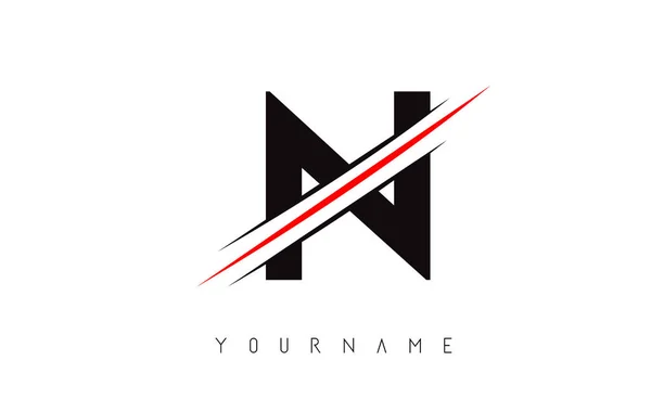 N Letter Logo Design con taglio creativo rosso . — Vettoriale Stock
