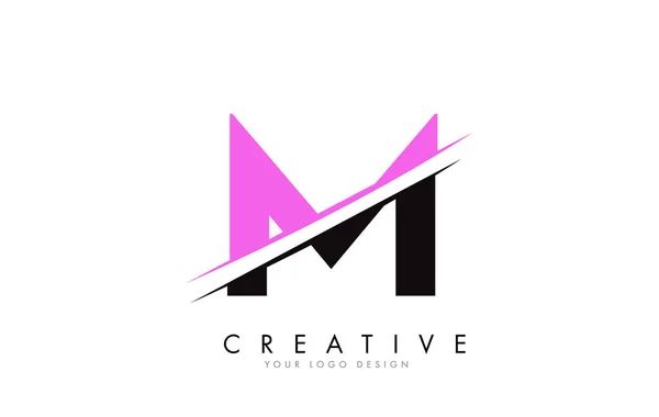 M Carta Logo Diseño con un corte creativo y color rosa . — Vector de stock