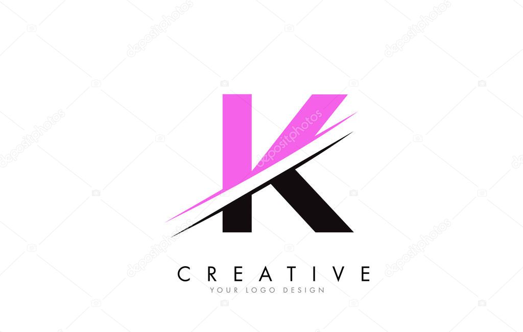 K Letter Logo Design With A Creative Cut And Pink Color Creative Logo Design Fashion Icon Design Template Larastock