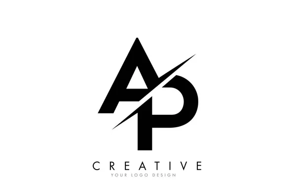 AP A P Lettera Logo Design con un taglio creativo . — Vettoriale Stock