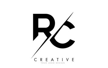RC R C Letter Logo Design with a Creative Cut.