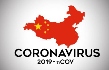 Çin Halk Cumhuriyeti Coronavirus ve Ülke Sınır Haritası Vektör Tasarımı bayrakları. 2019-Ncov ve Çin Halk Cumhuriyeti haritası ulusal bayrak taşıyıcı illüstrasyonu.
