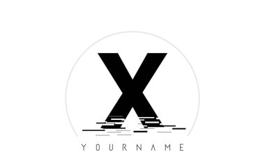 X Siyah Harf Logosu Tasarımı Dairesel Şekil ve Su Efekti