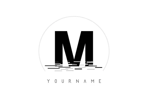 M schwarzer Buchstabe Logo-Design mit kreisförmiger Form und Wasser-Effekt — Stockvektor
