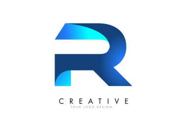 R Harfi Logo Tasarımı 3d ve Kurdele Efekti ve Mavi Gradyan