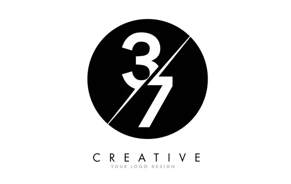 Numero Logo Design Con Taglio Creativo Sfondo Cerchio Nero Design — Vettoriale Stock