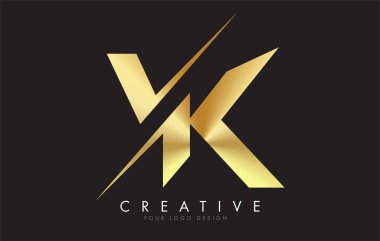 Vk V K Altın Harf Logosu Tasarımı ve Yaratıcı Kesimi. Siyah Arkaplan ile yaratıcı logo tasarımı.