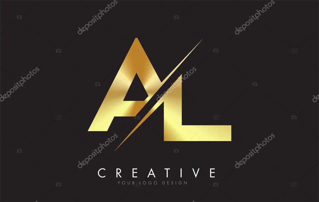 AL A L Golden Letter Logo Design with a Creative Cut. Creative logo design with Black Background.