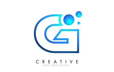 G Harfi Logo Tasarımı 3D ve Kurdele Efekti ve Noktaları. Mavi Gradyan Renkli Yuvarlak Harf.