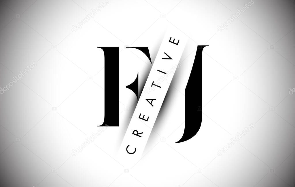 FJ F J Letter Logo with Creative Shadow Cut and Over layered Text Vector Illustration Design.