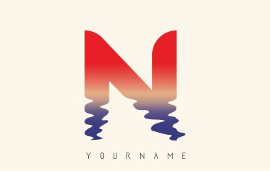 N Harfi Logo Tasarımı Su Efekti ve Günbatımı Gradyan İllüstrasyonu. 