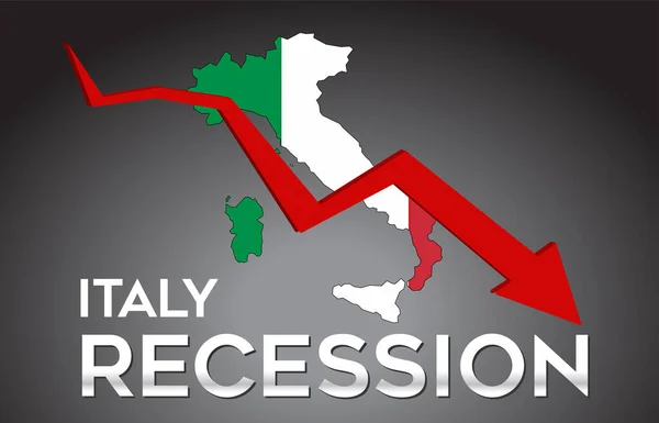 Olaszország Térképe Recesszió Gazdasági Válság Kreatív Koncepció Gazdasági Összeomlás Nyíl — Stock Vector