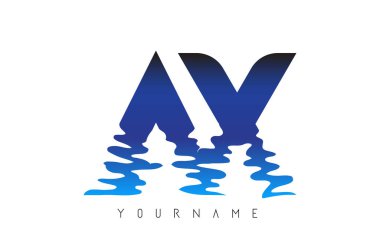 Ax A X Harf Logosu Tasarımı Su Efekti ve Derin Mavi Gradyan Vektör İllüstrasyonu.