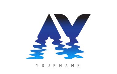 Ay Bir Y Harfi Logosu Tasarımı Su Efekti ve Derin Mavi Gradyan Vektör İllüstrasyonu.