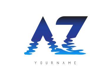 Az A Z Harfi Logo Tasarımı Su Efekti ve Derin Mavi Gradyan Vektör İllüstrasyonu.