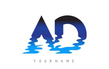 Ad A D Harf Logosu Tasarımı Su Efekti ve Derin Mavi Gradyan Çizim.