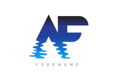 Af A F Harf Logosu Tasarımı Su Efekti ve Derin Mavi Gradyan Vektör İllüstrasyonu.