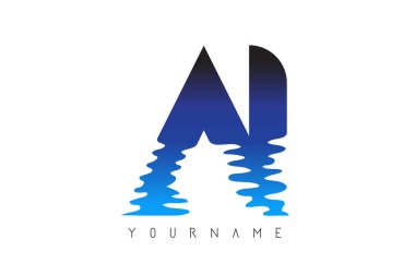 Ai A I Letter Logo Tasarımı Su Efekti ve Derin Mavi Gradyan Çizim.