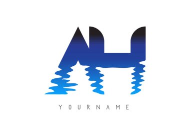 Ah A H Harf Logosu Tasarımı Su Efekti ve Derin Mavi Gradyan Vektör İllüstrasyonu.