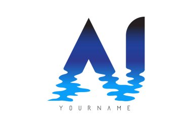 Aj A J Harf Logosu Tasarımı Su Efekti ve Derin Mavi Gradyan Vektör İllüstrasyonu.