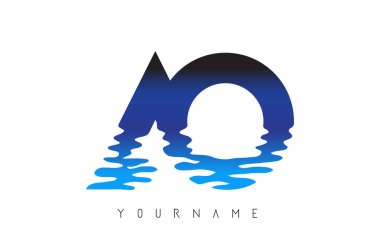 Ao A O Harf Logosu Tasarımı Su Efekti ve Derin Mavi Gradyan Vektör İllüstrasyonu.