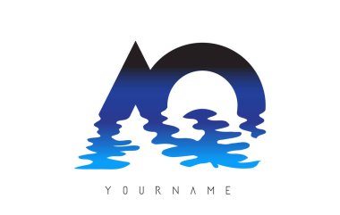 Aq A Q Harf Logosu Tasarımı Su Efekti ve Derin Mavi Gradyan Vektör İllüstrasyonu.