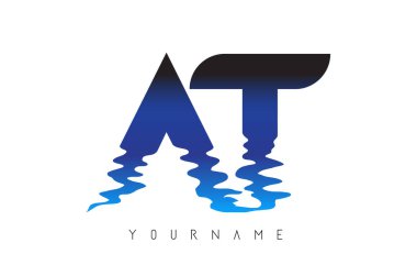 A T Letter Logo Tasarımı Su Efekti ve Derin Mavi Gradyan Vektör İllüstrasyonunda.