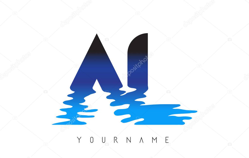 AL A L Letter Logo Design with Water Effect and Deep Blue Gradient Vector Illustration.