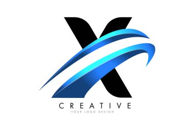 Mavi gradyan swash tasarım vektör illüstrasyonlu X etter logosu.