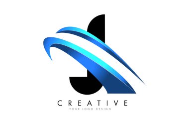 Mavi gradyan çizim vektör illüstrasyonlu J harfi logosu.
