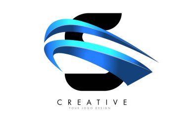 S Harfi logosu mavi gradyan swash tasarım vektör çizimi.