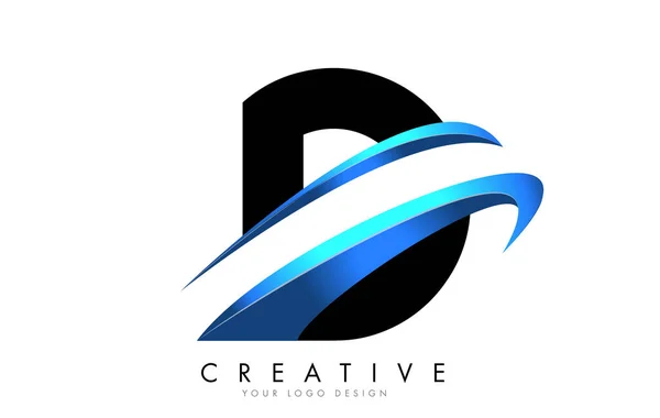 Logo Lettre Avec Illustration Vectorielle Motif Swash Dégradé Bleu — Image vectorielle