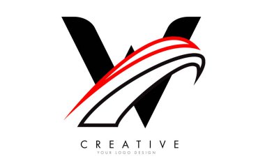 Siyah ve Kırmızı Monogramlı W harfi logosu Tasarım Vektörü İllüstrasyonu.