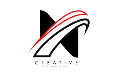 Siyah ve Kırmızı Monogramlı N harfi logosu Tasarım Vektörü İllüstrasyonu.
