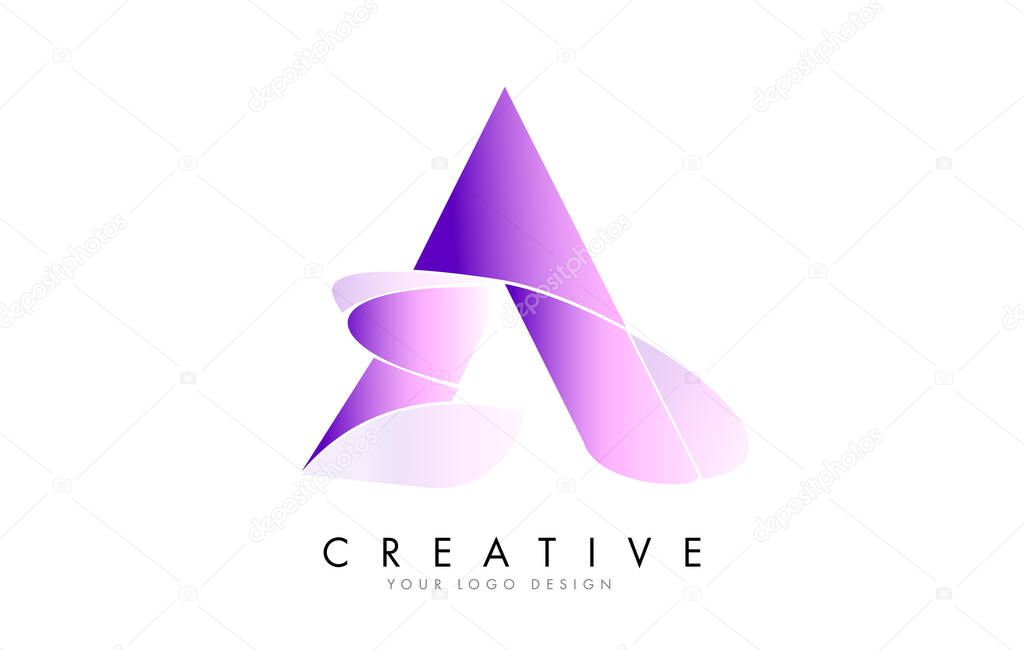 Letter A Logo with Satin texture and Fluid Look Vector Design.