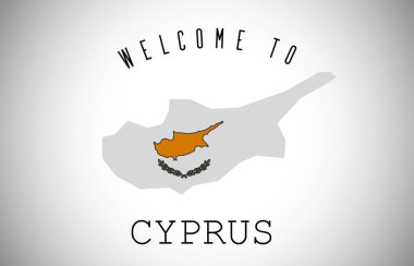 Kıbrıs Ülke Sınır Haritası İçinde Metin ve Ülke Bayrağına Hoş Geldiniz. Ulusal bayrak Vektör Tasarımı İllüstrasyonlu Kıbrıs haritası.