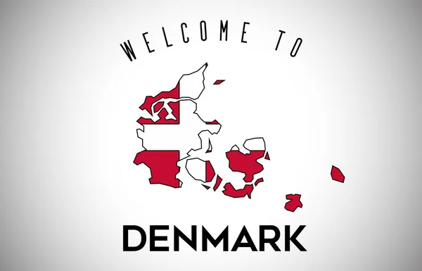 Dinamarca Bem Vindo Text Country Flag Dentro Mapa Fronteira País — Vetor de Stock
