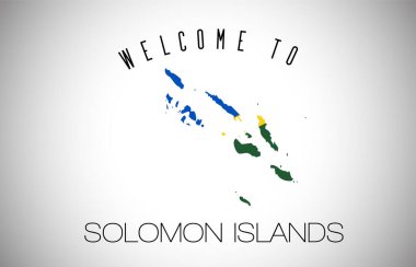 Solomon Adaları Ülke Sınır Haritası içindeki Metin ve Ülke Bayrağına Hoş Geldiniz. Solomon Adaları ulusal bayrak taşıyıcı tasarım illüstrasyonlu haritası.