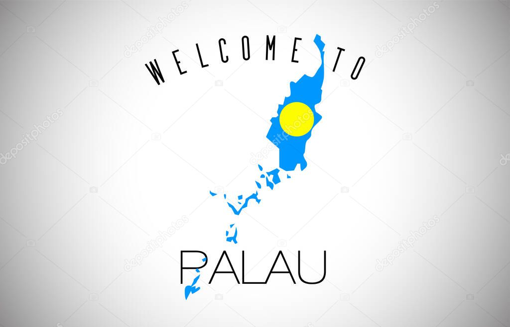Palau Welcome to Text and Country flag inside Country Border Map. Palau map with national flag Vector Design Illustration.