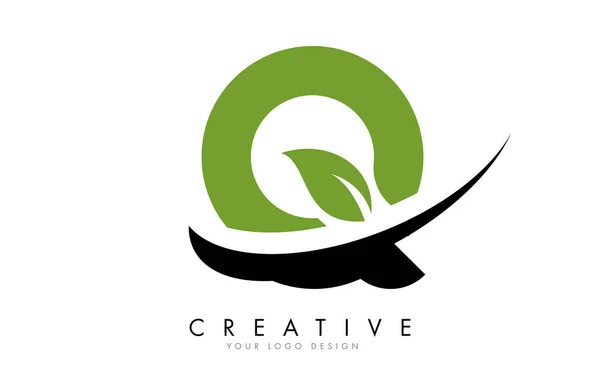 Letra Con Hoja Diseño Creativo Logo Swoosh Eco Carta Vector — Vector de stock