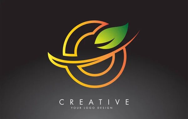 Monograma Carta Logo Design Com Folha Verde Eco Organic Carta — Vetor de Stock