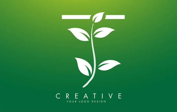 White Leaf Letter Logo Design Leaves Branch Fondo Verde Letra — Vector de stock