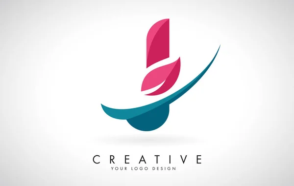 Blue Red Letter Leaf Creative Swoosh Logo Design Vector Illustration — Stock Vector