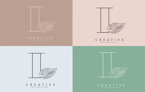 轮廓字母L标志图标与头发的叶子概念设计的彩色背景 带有自然概念的字母L 生态及有机信件载体图解 — 图库矢量图片