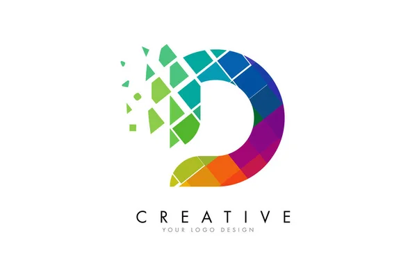 虹色の破線ベクトルイラスト付きレターDデザイン D文字ロゴのピクセルアート — ストックベクタ