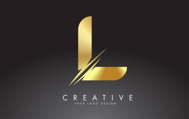 Yaratıcı kesimleri olan Altın L harfi logo tasarımı. Yaratıcı vektör illüstrasyonu.