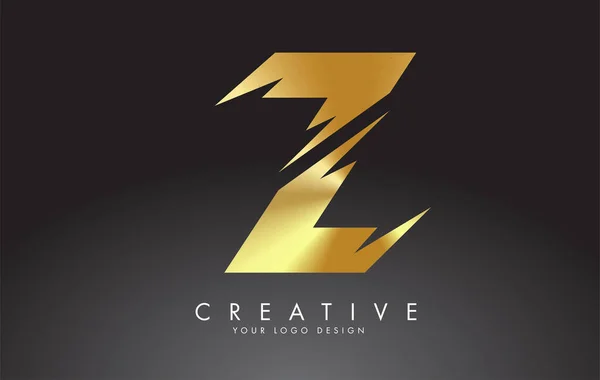 クリエイティブカットとゴールデンZ文字のロゴデザイン 創造的なベクトル図 — ストックベクタ