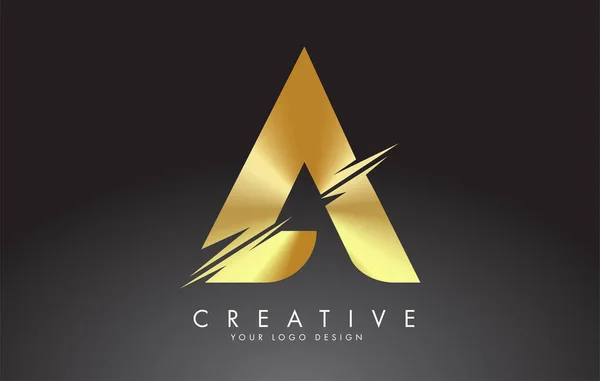 Golden Une Lettre Logo Design Avec Des Coupes Créatives Illustration — Image vectorielle