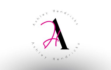 AH harfi imzalı minimalist monogram vektör logosu. Dairesel isim kalıplı basit AH Simgesi. A harfi ve H harfi ile yaratıcı el yazısı Vektör İllüstrasyonu.