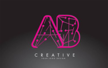 Pembe kablolar ve noktalar şablonlu AB A B harfleri. A ve B harfleriyle Vektör Illustration. Beyaz Gölge Vektör Logosu ile Teknoloji Soyut Çizgi Bağlantısı.